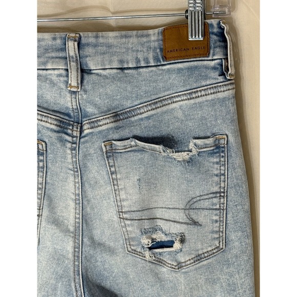 American Eagle Curvy Super Hi Rise Jeggings Size 6 Long Distressed Denim Preppy - Picture 7 of 7